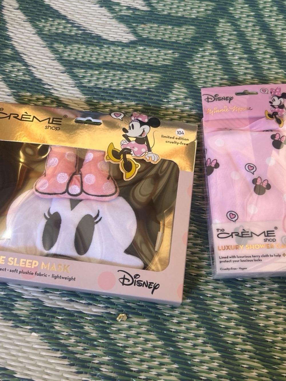 Mini mouse sleep mask and shower cap
